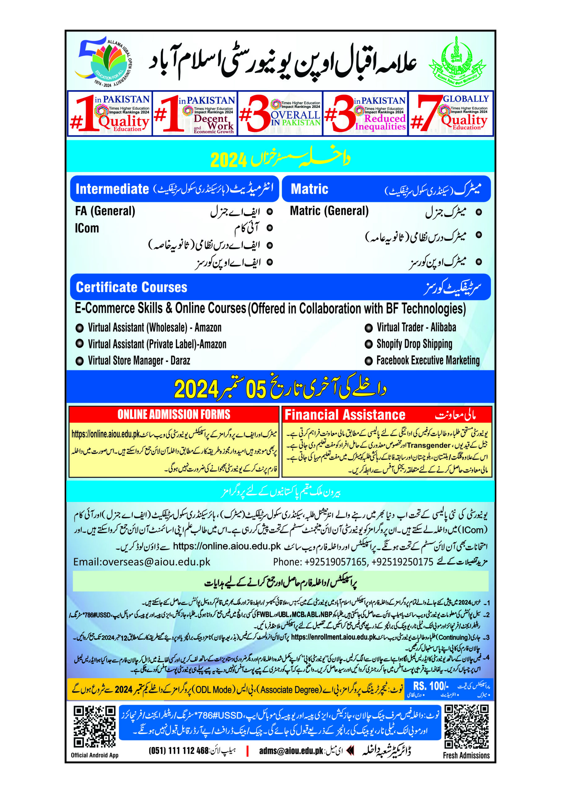 AIOU Open Admission Autumn 2024